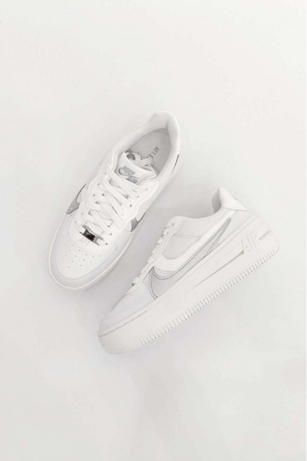 Nike Air Force 1 PLT.AF.ORM 厚底雙勾白銀